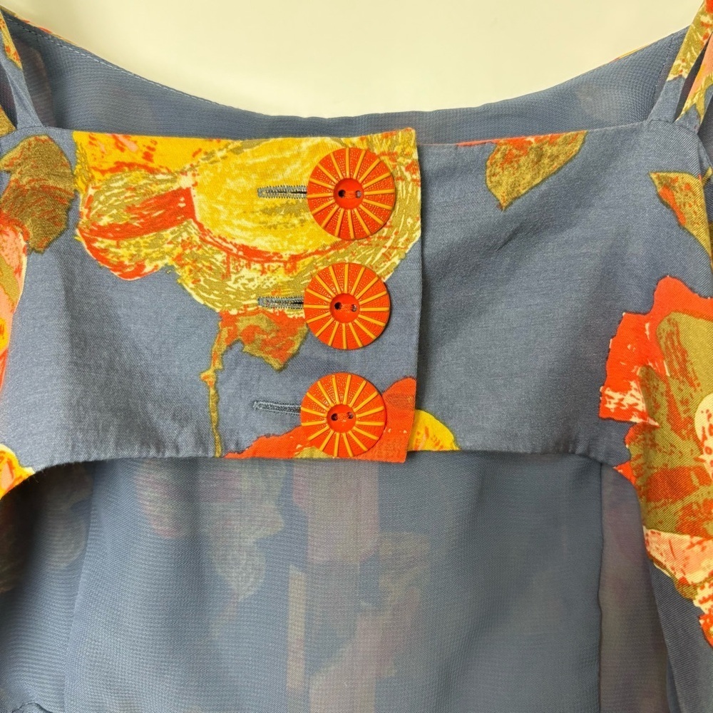 Anthropologie Maeve Floral Poppy Print Mini Dress Pleated Bodice Cutout Back - Picture 4 of 7